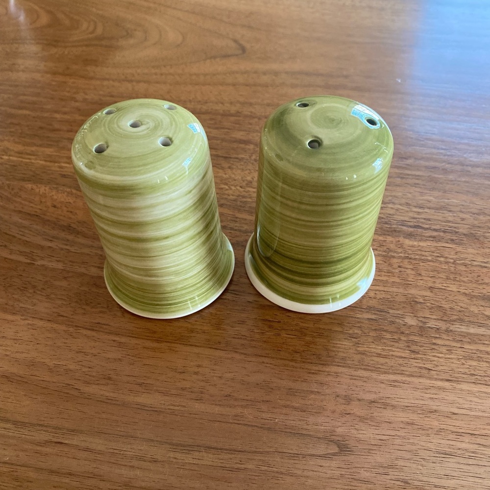 Avocado green ceramic salt and pepper shakers